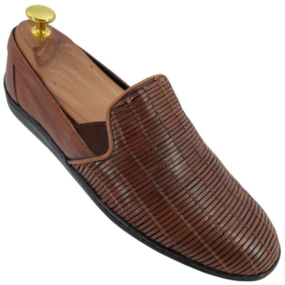 Vintage Bragano Italy Driving Casual Loafers Mens 8M Brown Basket Weave Slip-ons - Picture 1 of 11